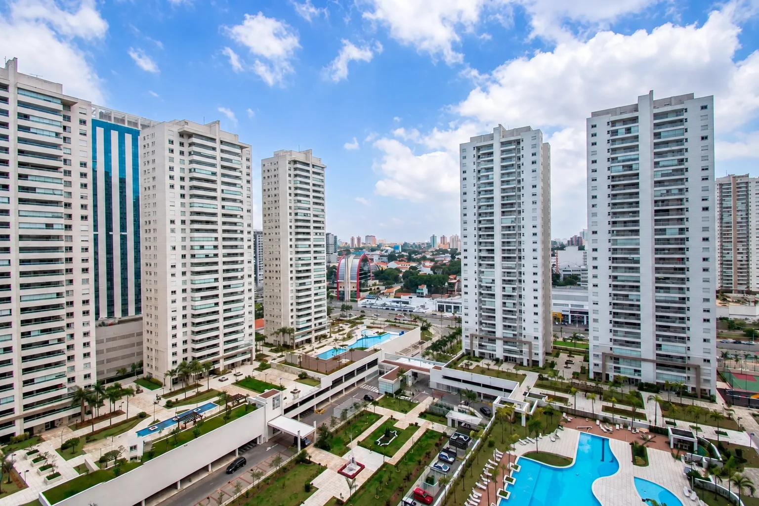 Vista ampla do complexo residencial Domo Life